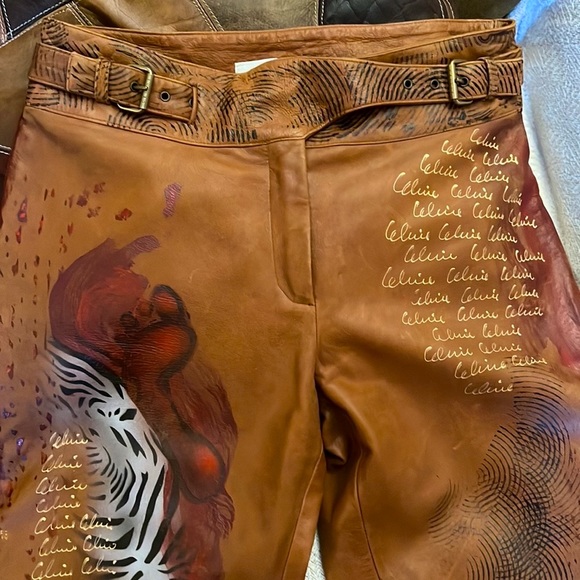 -๐๐๐๐- ๐ฅ๐๐ฑ๐๐๐ฅCELINE RUNWAY VINTAGE SUPER RARE!! HANDPAINTED GOATSKIN PANTS - Picture 6 of 17